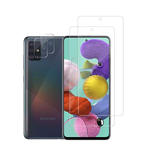Galaxy A51 HD Clear Tempered Glass Screen Protector + Camera Lens Protectors by YEYEBF, [2+2 Pack] [in-Display Fingerprint][9H Hardness][Bubble-Free] Screen Protector Glass for Samsung Galaxy A51