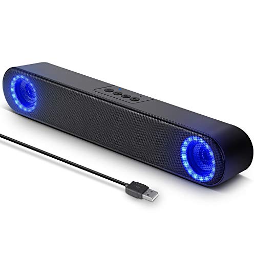 LENRUE Computer Speakers, USB Powered PC Speakers for Desktop Computer Laptop, iMac, Tablet, PS with Lights, Plug and Play (USB-Black)