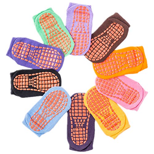 10 Pairs Non Slip Socks for Girls,Boys,Kids,Women,Men,Elderly, Slipper socks with grips for Hospital Yoga Pilates Indoor Sports (L(9T-Adult))
