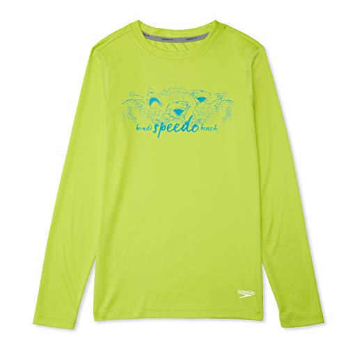 Speedo Boys’ Uv Swim Shirt Long Sleeve Tee Graphic, Acid Lime, Medium
