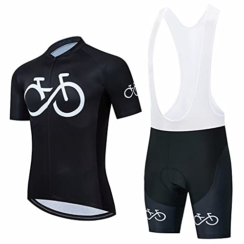 Solid Color Cycling Jersey Bike Uniform Summer Cycling Jersey Set Road Bicycle Jerseys MTB Breathable Cycling Clothing (Black,XXL)