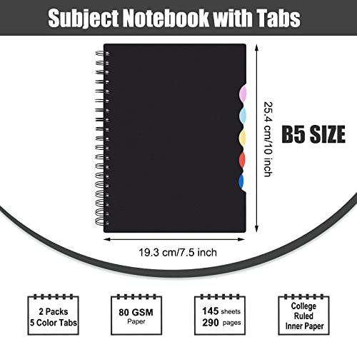 EOOUT 2 Pack Multi Subject Notebook, Spiral Notebook College Ruled with Tabs, 7.5”×10”, Lined Journals with Dividers, 290 Pages, for Gifts, School Office Supplies | The Storepaperoomates Retail Market - Fast Affordable Shopping