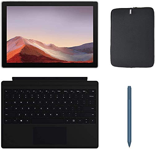 Microsoft Surface Pro 7+ 2 in 1 Tablet, 12.3” Touch Screen, 11th Gen Intel Core i3, 8GB RAM, 128GB SSD, Windows 11 Home, with Type Cover, Blue Surface Pen & Sleeve, Platinum