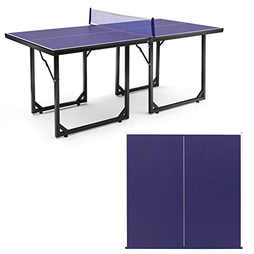 GYMAX Folding Table Tennis Table, Portable Free Installation Mini Ping Pong Table with Net, Instant Set up Table Tennis Table Kit for Indoor/Outdoor (Blue)