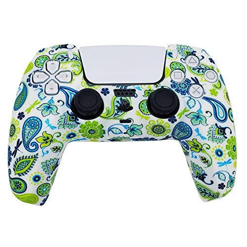 PS5 Silicone Gel Grip Controller Cover Skin Protector (ps5 Green Flower) Compatible for Sony PlayStation 5, Compatible for PlayStation 5 Accessories, Wireless Controller Protector Covers, PS5 Skin
