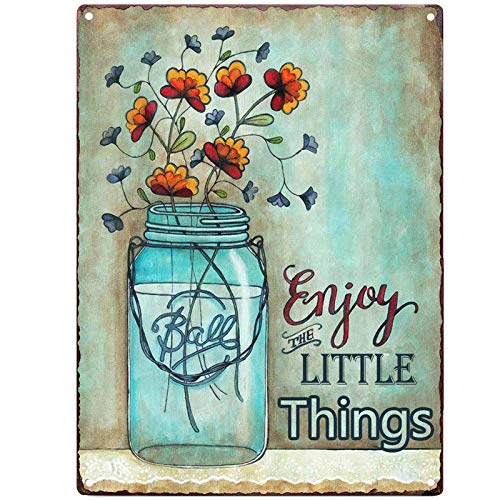 TISOSO Enjoy The Little Things Vintage Metal Sign Poppies Flower Garden Decorative Plaque Farmhouse Country Home Decor 8X12Inch