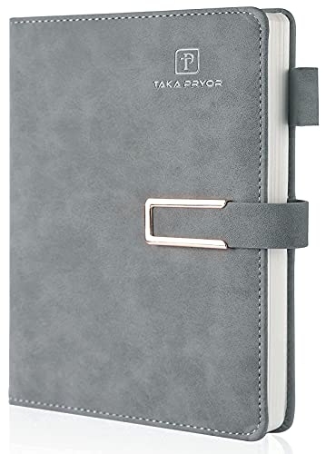 TAKA PRYOR Journal Notebook Lined, Hardcover Magnetic Closure, Personal Professional Notebooks, with Pen Loop，Medium 5.7 x 8.3 inches, 120 GSM Paper Gifts Gray Ruled