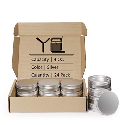 YQ 24 Pack 4 oz Empty Candle Jars Aluminum Tin Can Round Metal Tins Containers with Screw Lid for Candle Making,Salve or Spices