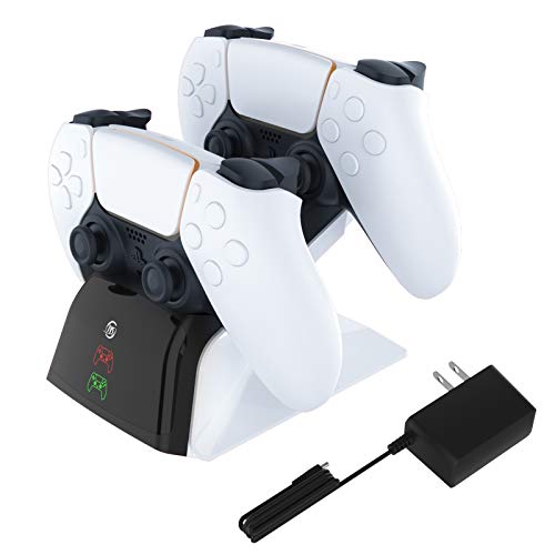 BEJOY Dual PS5 Controller Charger, DualSense Controller Charging Station with LED Indicator, Safety Circuit Protection, Fast Charging Dock for Sony Playstation 5 Controller, White