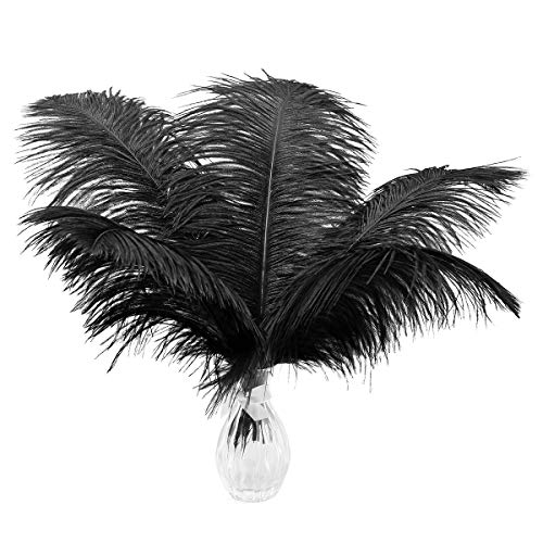24pcs Natural Black Ostrich Feathers 10-12inch (25-30cm) for Wedding Party Centerpieces，Flower Arrangement and Home Decoration.