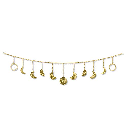Moon Phase Wall Hanging Garland Decor | Hammered Detailing | Boho Indie Hippie Aesthetic Art | Bohemian Moon Decorations Ornaments for Bedroom Home Living Room Apartment Dorm Nursery Headboard | Gold