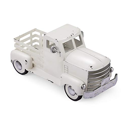 Giftchy Vintage White Truck Décor, Farmhouse White Truck Spring Decoration, Decorative Tabletop Storage & Pick-up Metal Truck Planter