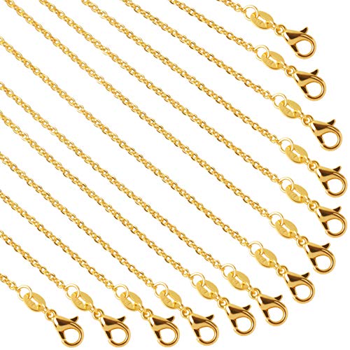 SANNIX 50 Pack Gold Plated Necklace Chains Cable Chain Necklace Bulk for Jewelry Making Supplies, 18 Inches