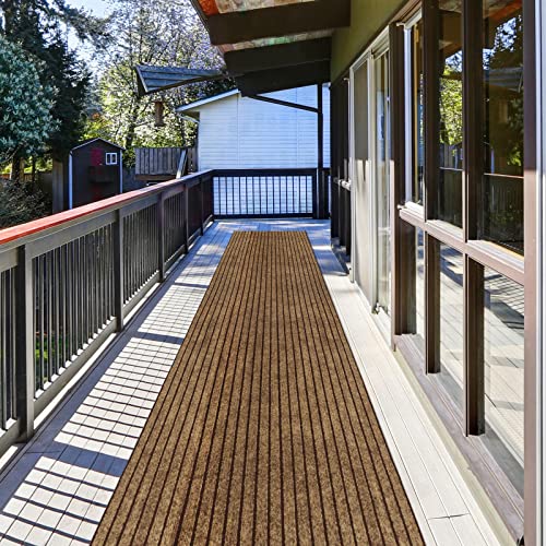 ZGR Runner Rug 2 ft x 6 ft Indoor/Outdoor Low Profile, Hallway, Kitchen, Patio, Deck Area, RV, Entryway, Garage, with Natural Non-Slip Rubber Backing, Brown with Brown Stripe, Custom