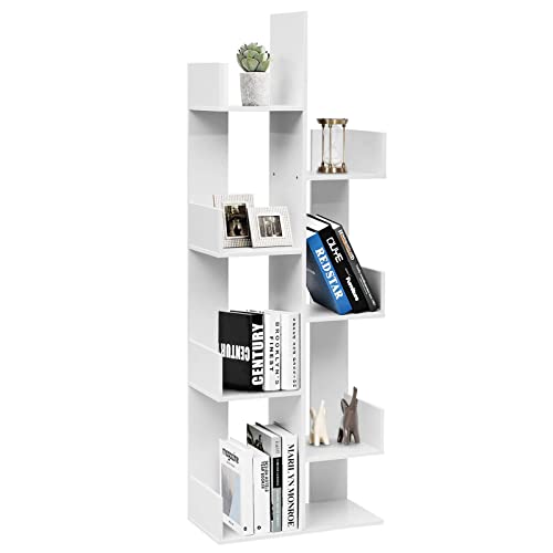 Tangkula 8 Shelf Bookshelf, Wood Bookcase with 8 Book Shelves, Free Standing Room Dividers, 57 x 20 x10 Inches, Display Storage Shelf for Books CDs Plants, Wooden Bookshelf for Home Office Decor