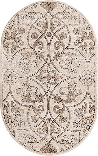 Unique Loom Rushmore Collection Classic Traditional White Tone-on-Tone Textured Intricate Design Area Rug (3′ 3 x 5′ 3 Oval, Tan/Beige)
