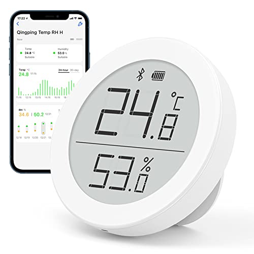 Qingping Bluetooth Digital Thermometer Hygrometer Sensor Works with HomeKit (Only Works with iOS), Wireless Indoor Temperature and Humidity Monitor with E Ink Display for Home