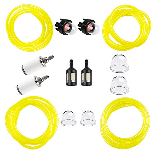 HUZTL 4 Size 4-Feet-Long Fuel Line Gas Hose Tube for Small Engine Weedeater Craftsman Husqvarna String Trimmer Chainsaw Blower with Snap in Primer Bulb, Primer Pouland Bulb, Fuel Filter