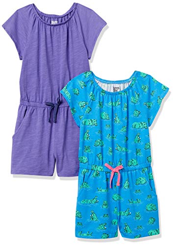 Amazon Essentials Girls’ Knit Short-Sleeve Rompers (Previously Spotted Zebra), Pack of 2, Purple/Blue, X-Small
