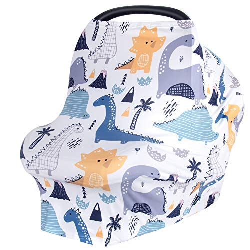 Baby Car Seat Cover, Nursing Cover for Breastfeeding, Baby Carseat Canopy for Boys and Girls, Infant Car Seat Cover, Multiuse Baby Shopping Cart/High Chair/Stroller Covers (Dinosaur)