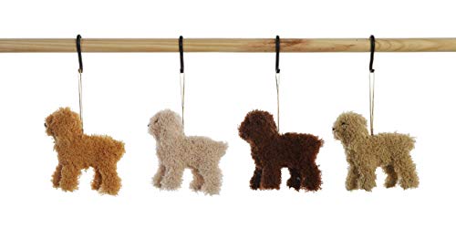 Creative Co-Op Fuzzy Carmel Chocolate Brown Yellow Poodle 4 x 4 Faux Fur Decorative Hanging Ornament Set 4
