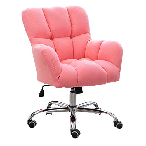 Chairs Desk Swivel Home Home Office with Middle Back, Modern Design Velvet Desk Task with Arms, Girls Cute Bedroom Leisure Pink Computer