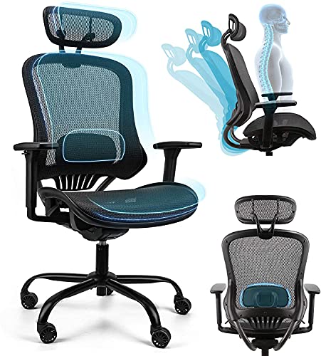 Komene Ergonomic Office Chair Mesh Computer Desk Chair Adjustable High Back Chair with 3D Armrests Lumbar Support – Swivel Drafting Chair (Black)