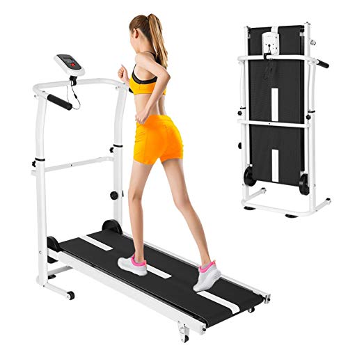 Mini Treadmill Mechanical Walking Machine, Home G-ym Portable Folding Silent Pad Treadmill Adjustment Height Walking Exercise Machine with LCD Display【US Fast Shipment】 (Black)