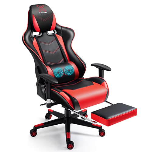 X-VOLSPORT Massage Gaming Chair with Footrest Reclining High Back Computer Game Chair with Lumbar Support and Headrest, Racing Style Video Gamer Chair Red