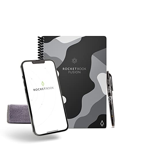 Rocketbook Fusion Smart Reusable Notebook – Calendar, To-Do Lists, and Note Template Pages with 1 Pilot Frixion Pen & 1 Microfiber Cloth Included – Lunar Winter Cover, Executive Size (6″ x 8.8″)