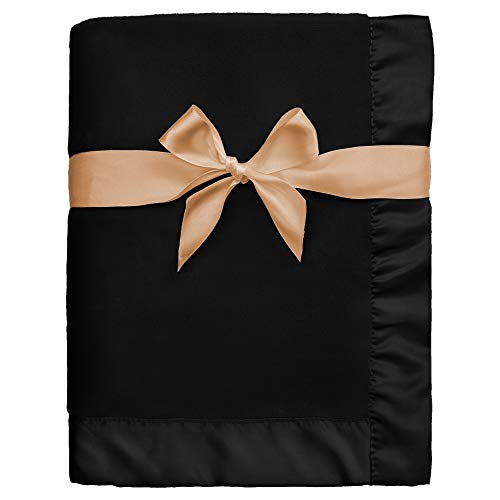 Pro Goleem Fleece Baby Blanket with 2 Inch Satin Trim Soft Anti-Static Plush Blanket for Boys and Girls Christmas Baby Gifts for Babies Black 30×40 Inch