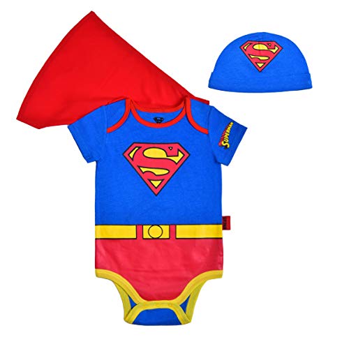 WARNER BROS Superman Boy’s Short Sleeve Creeper with Cap, Superhero for Baby, Blue, Size 3M