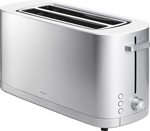 ZWILLING Enfinigy Cool Touch 2 Long Slot Toaster, 4 Slices with Extra Wide 1.5″ Slots for Bagels, 7 Toast Settings, Even Toasting, Reheat, Cancel, Defrost, Silver