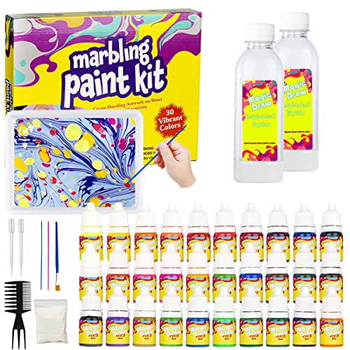 Marbling Paint Kit for Kids, Water Marbling Paint Set, Arts and Crafts for Girls & Boys Ages 6-12, 30 Colors, Ideas for Kids Activities Age 4 5 6 7 8 9 10 Marble Painting