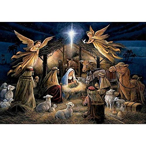 Bemaystar Diamond Painting Kits for Adults Diamond Art 5D DIY Paint with Diamonds Full Round Drill Rhinestone Cross Stitch Craft for Home Decor Nativity of Jesus with Gem Art 16×12 in