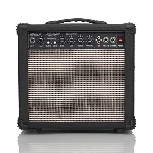 Leo Jaymz 20W Electric Guitar Amplifier – Clean and Distortion Channel – 3 Band Equalization and CD Line Input – Recording Studio, Practice Room, Small Courtyard (6.5″ Black)