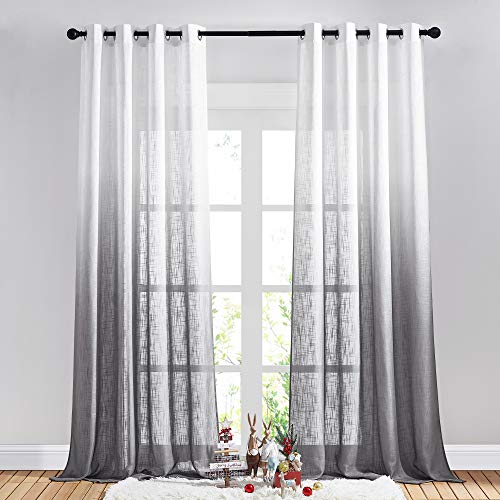 NICETOWN Grey Ombre Curtains Extra Long 95″ L for Home Decor, Grommet Sheer Linen Window Curtains Vertical Drapes Privacy with Light Filtering for Living Room/Villa, W50 x L95, 2 PCs