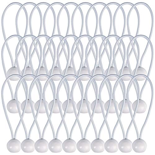 AOPRIE 30 Pcs Bungee Cords with Balls 4 inch White Ball Bungees Heavy Duty Tarp Bungee Cords Trap Weather Resistant Tie Down Strap for Camping, Tents, Cargo, Holding Wire and Hoses