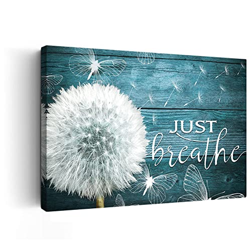 Just Breathe Wall Art White Dandelion And Butterflies Canvas Wall Art For Living Room Bedroom Bathroom Decoration Flower Flora Dandelion Picture Prints Artwork Framed Ready To Hang 16×24 Inch