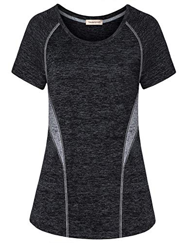 Yakestyle Women’s Workout Shirt Yoga Sweat Wicking Running Activewear Hiking, A-grey, XX-Large
