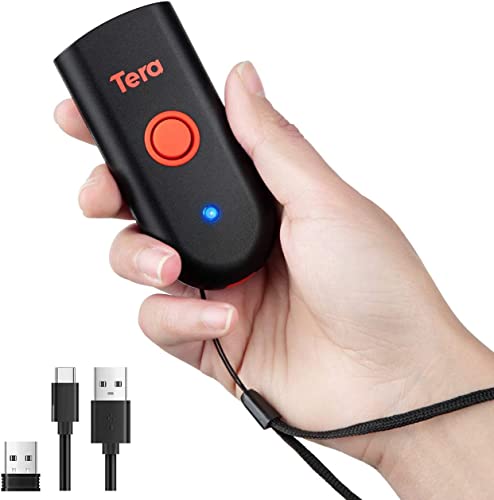 Tera Wireless Barcode Scanner, Mini Pocket 1D Scanner, Water Proof, 3-in-1 Bluetooth & USB Wired & 2.4G Wireless Bar Code Reader, Portable 1D Image Scanner Work with iOS, Windows, Android Model 1100C