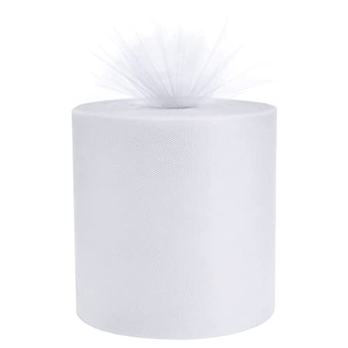Tulle Fabric Roll, 6” by 200 Yards (600FT) Tulle Organza Fabric Spool for DIY Tutu Skirt Baby Shower Decor Wedding Backdrop Crafts Birthday Party Supplies (White)