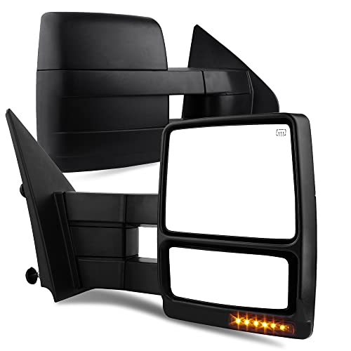 AUTOSAVER88 Towing Mirrors Compatible with 2004 2005 2006 Ford F150 Truck, Trailer Tow Mirrors w/ Power Heated Glass Turn Signal Puddle Lamp, Manual Telescoping and Folding Side Mirror