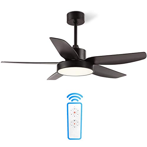 ALUOCYI 46” Black Ceiling Fan with Light and Remote Control, Flush Mount Ceiling Fan with 3 Color Change, 6 Adjustable Speeds and Timer Control, Black Small Ceiling Fan for Living Room, Bedroom