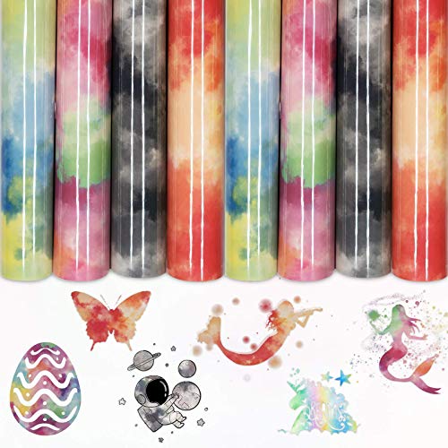 Tintnut Rainbow HTV 4 Sheets 12×10 inch Tie dye Iron On Vinyl for T-Shirt, Fabric, Reflective Clouds Watercolor HTV Bundle DIY T-Shirt