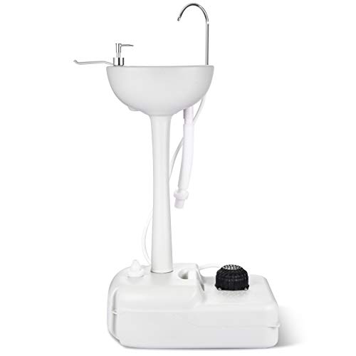 YITAHOME Portable Sink Camping Hand Washing Station with 17 L Wash Basin Stand, Rolling Wheels, Soap Dispenser, Towel Holder, for Outdoor, Travel, Boat, Gather, Garden, Worksite, White