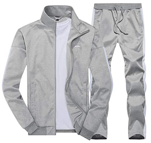 TACVASEN Men’s Tracksuit Athletic Full Zip Casual Jacket and Pants Running Jogging Sweatsuit Light Grey, S