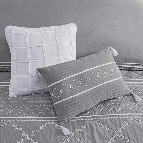 Madison Park Comforter Set, Embroidered Textured Heatherd Print All Season Down Alternative Cozy Bedding with Matching Shams, Decorative Pillow, Queen (90 in x 90 in), Kailee, Embroidery Grey 5 Piece | The Storepaperoomates Retail Market - Fast Affordable Shopping