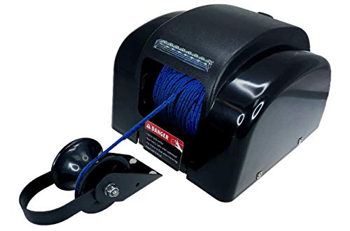 Pactrade Marine Boat Electric Anchor Winch Up to 45lb (20kg) LED Light Wireless Remote Control 12V 100ft Braided Blue Line 700lb (317.5kg) Break Strength Salt Water Power UP/Free Fall Down (Black)
