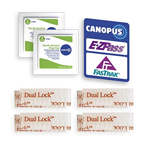 CANOPUS I-Pass/EZ Pass/SunPass Adhesive Strips, Peel and Stick Adhesive Strips, Toll Tag Tape Mounting Kit, Reclosable Fastener, Dual Lock Tape Strips, 8 Strips (4 Sets) with 2 Cleaning Prep Pads